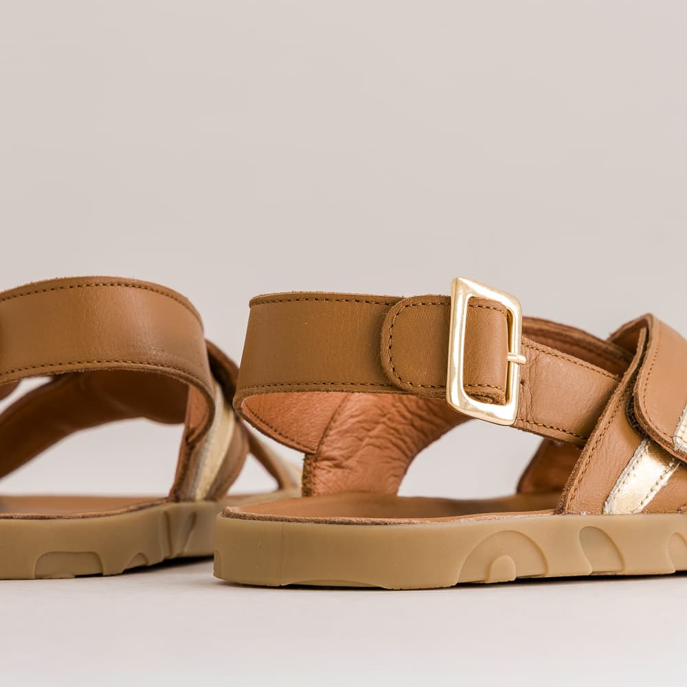barefoot sandals with gold print