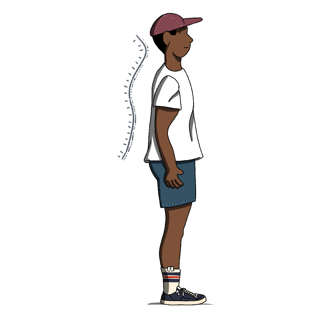 Illustration of a person with a highlighted spine on a white background
