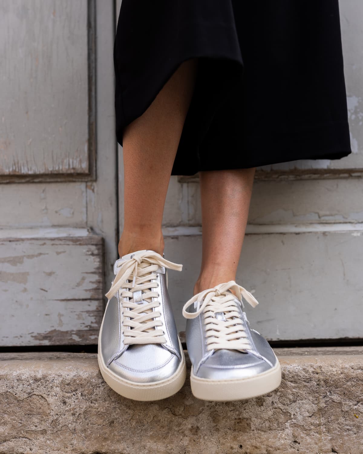 Metallic Silver barefoot sneakers