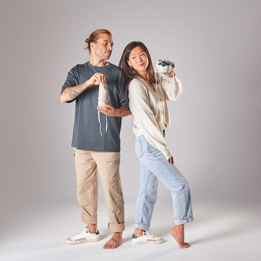 Man and woman wearing barefoot sneakers for great flexibility